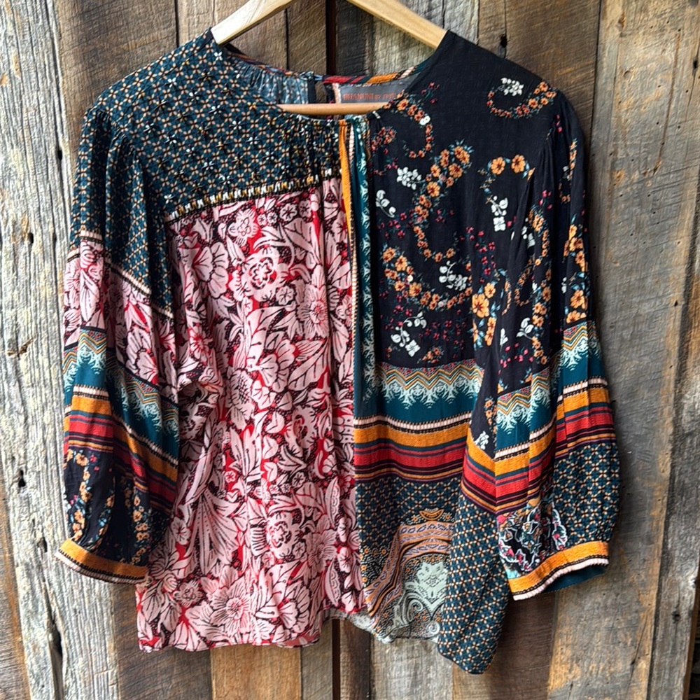 Anthropologie Joyti Bhanuni Bohemian Floral flowy Patchwork Top